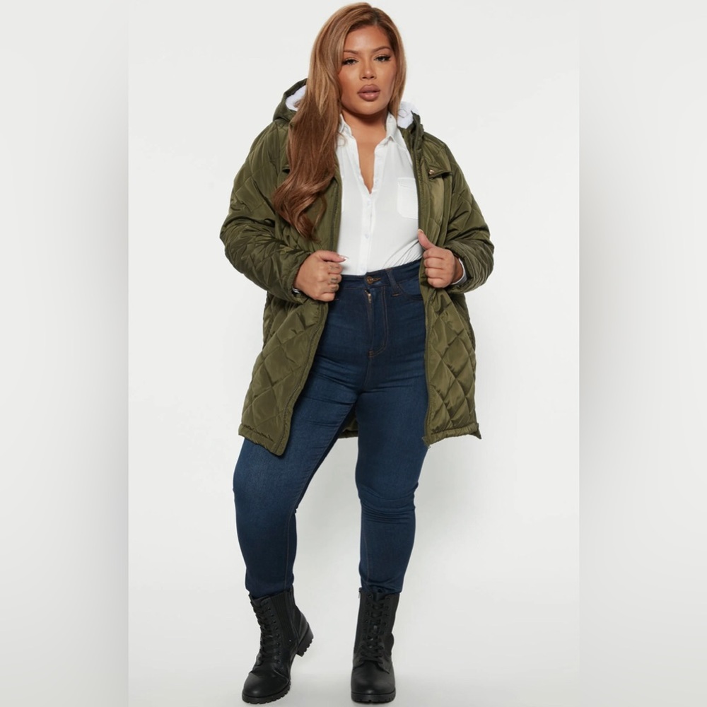 NEW Quilted Hooded All Season Women Jacket Olive Army Green Large L - Picture 8 of 11
